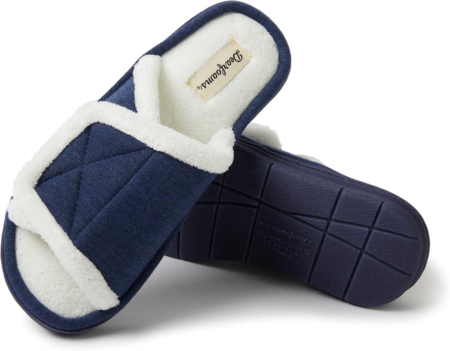 imageDearfoams womens Adjustable IndoorOutdoor Machine Washable Memory Foam SlideNavy