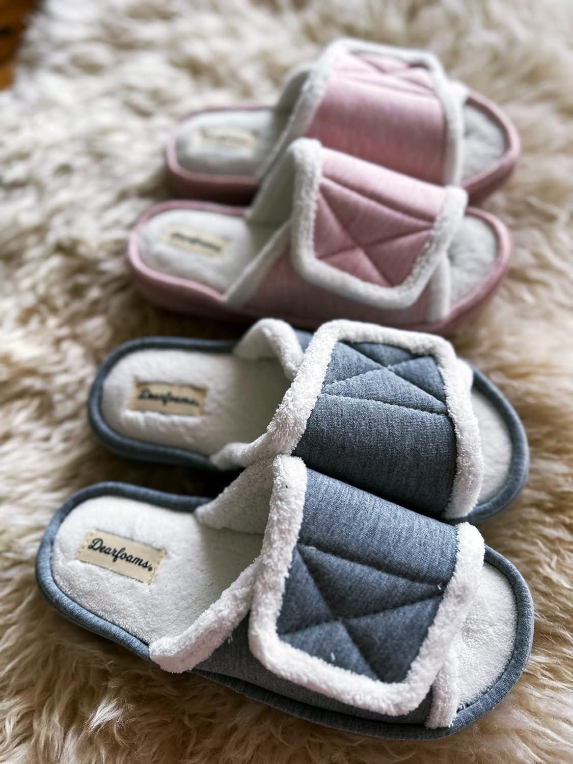 imageDearfoams womens Adjustable IndoorOutdoor Machine Washable Memory Foam SlideNavy