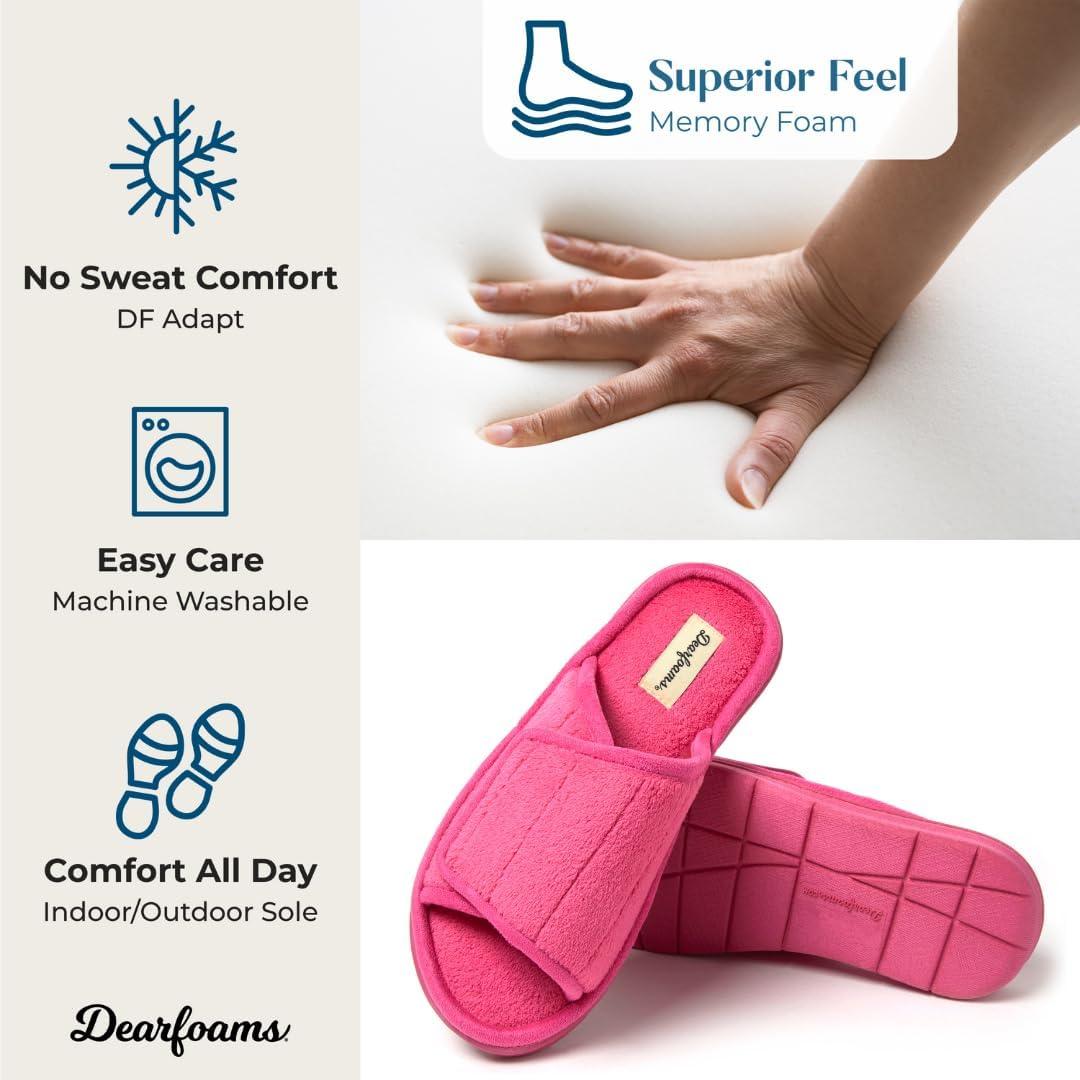 imageDearfoams womens Adjustable IndoorOutdoor Machine Washable Memory Foam SlideParadise Pink Terry