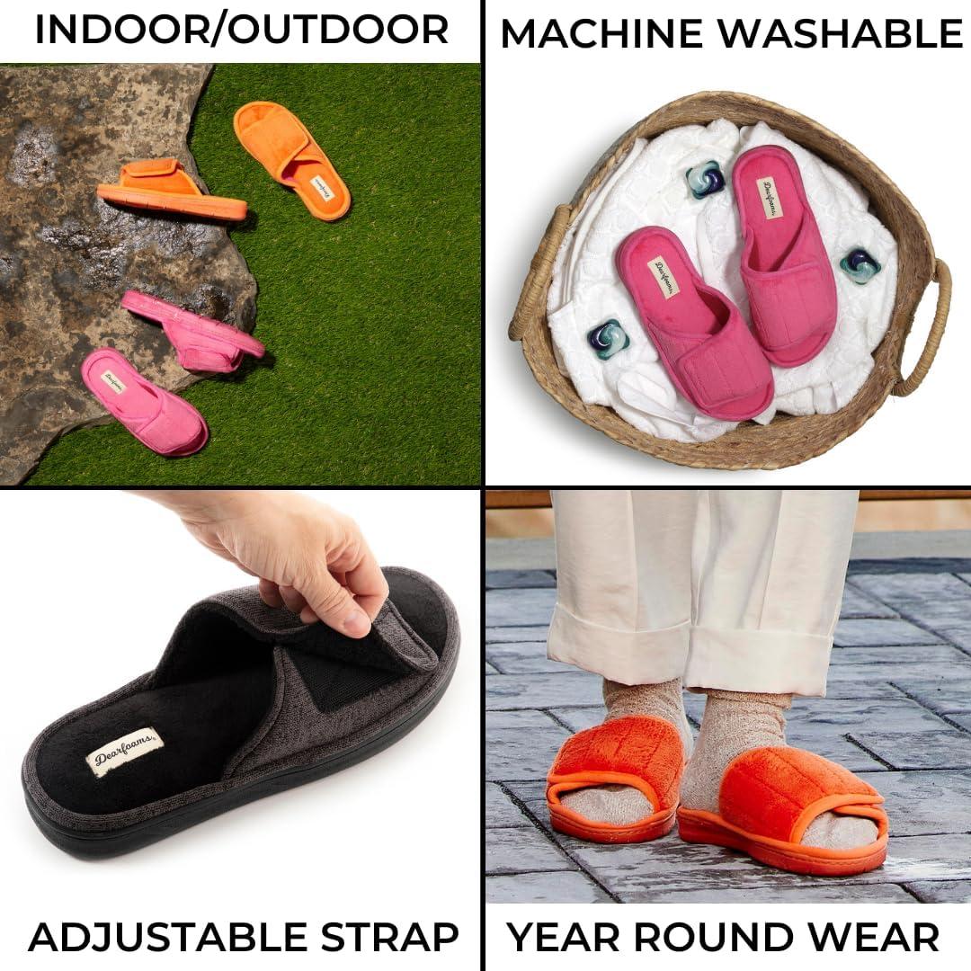 imageDearfoams womens Adjustable IndoorOutdoor Machine Washable Memory Foam SlideParadise Pink Terry