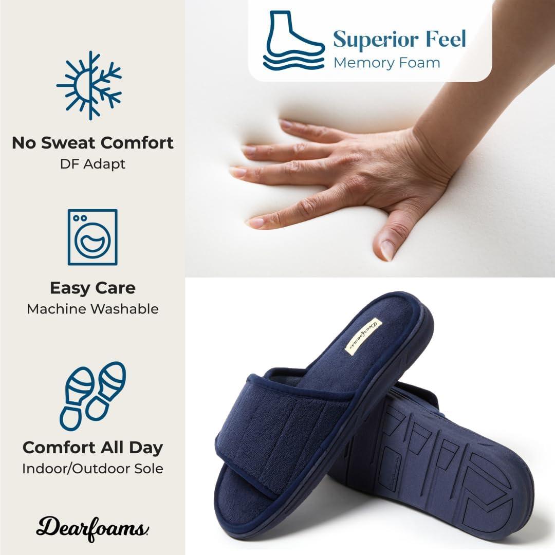 imageDearfoams womens Adjustable IndoorOutdoor Machine Washable Memory Foam SlidePeacoat