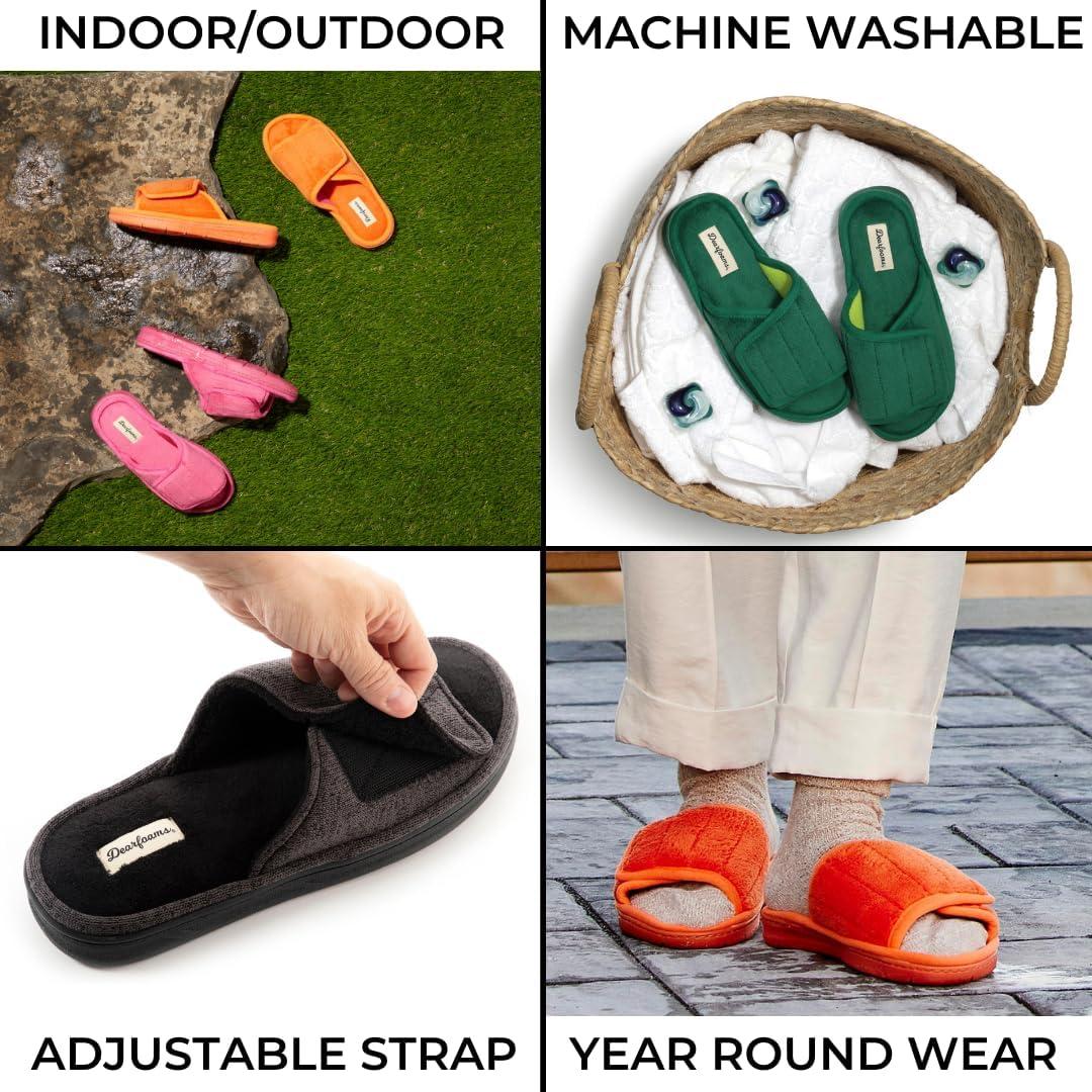 imageDearfoams womens Adjustable IndoorOutdoor Machine Washable Memory Foam SlidePeacoat