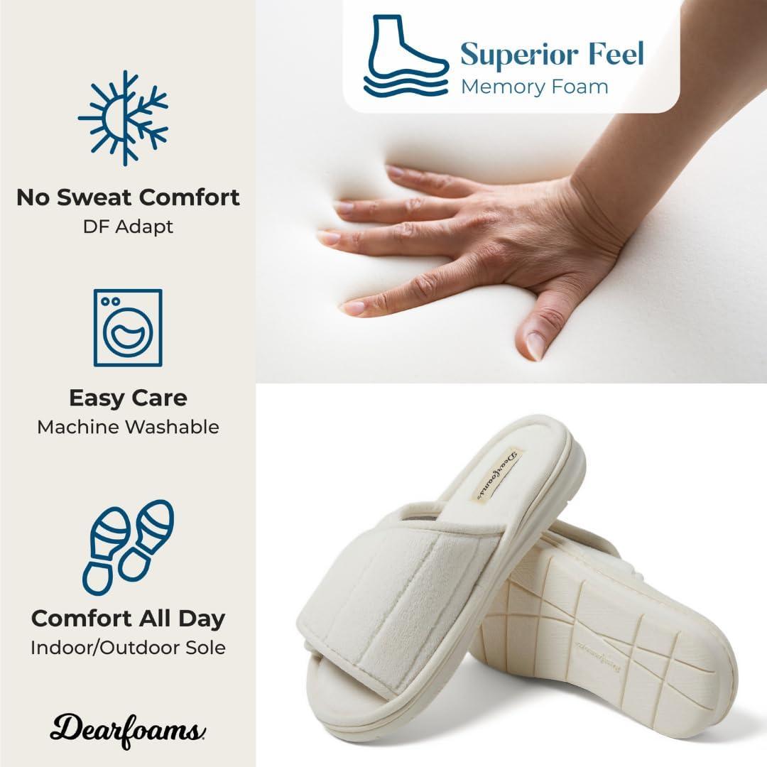 imageDearfoams womens Adjustable IndoorOutdoor Machine Washable Memory Foam SlideWhite