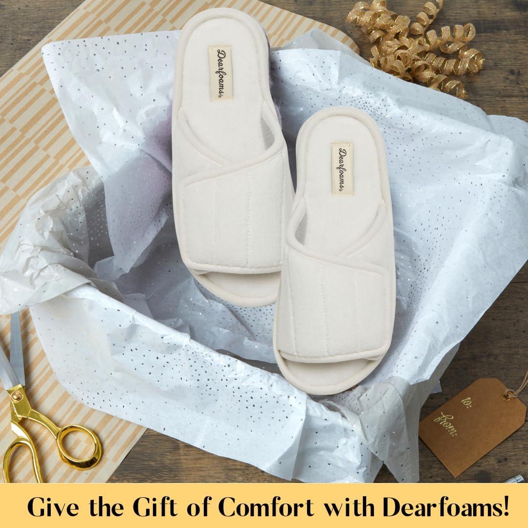 imageDearfoams womens Adjustable IndoorOutdoor Machine Washable Memory Foam SlideWhite