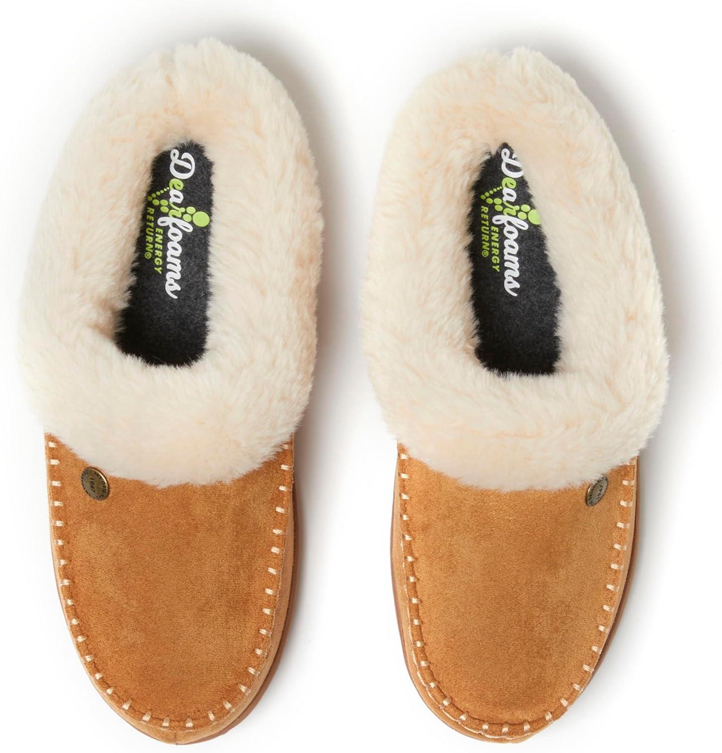 imageDearfoams womens Atley Indoor Outdoor House Shoe Fuzzy Memeory Foam ClogWhiskey
