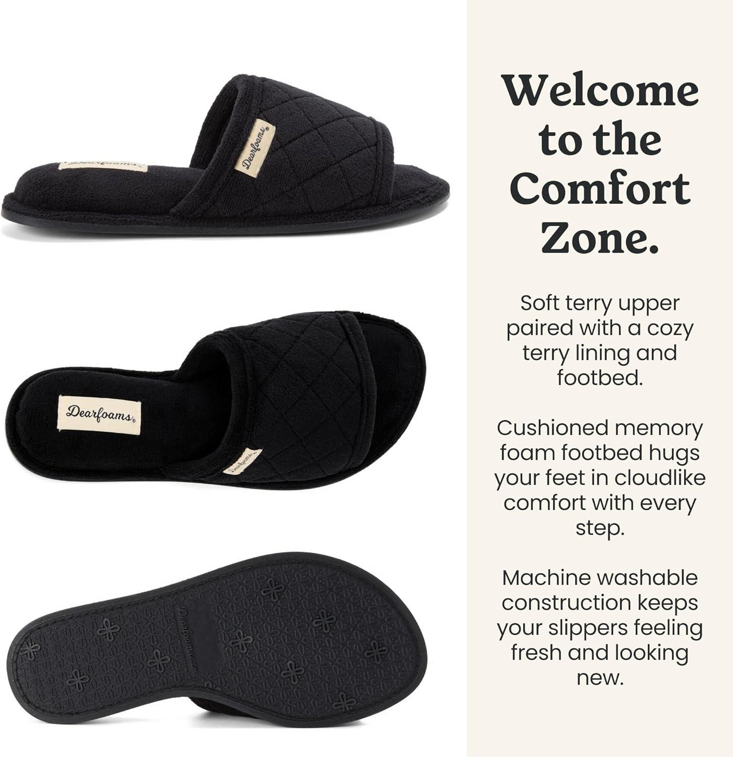 imageDearfoams womens Beatrice Side Gore SlideSlipperBlack Terry