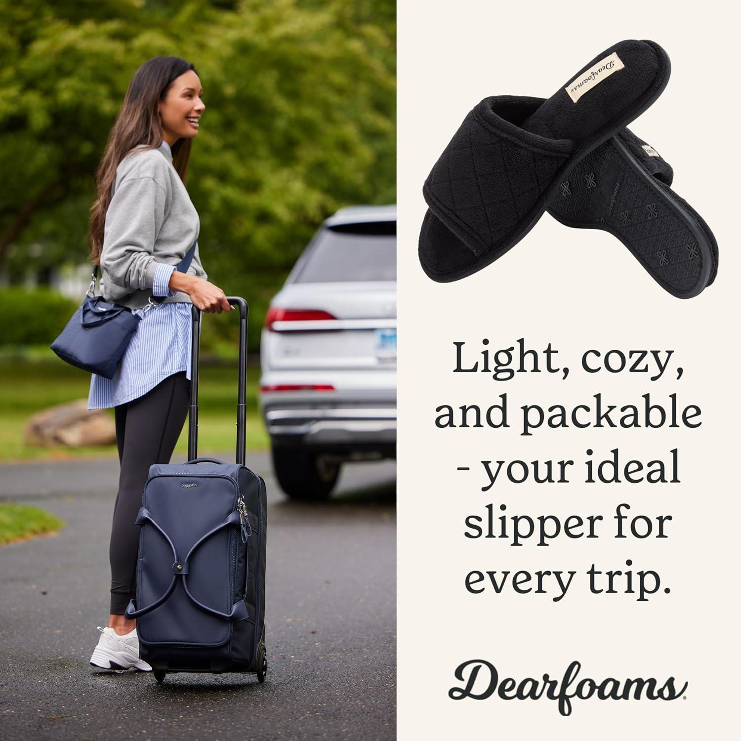 imageDearfoams womens Beatrice Side Gore SlideSlipperBlack Terry