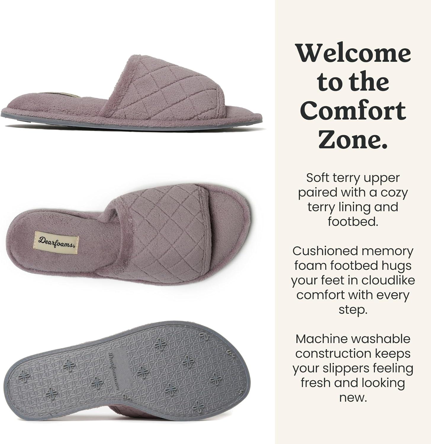 imageDearfoams womens Beatrice Side Gore SlideSlipperFrosted Plum Purple Terry