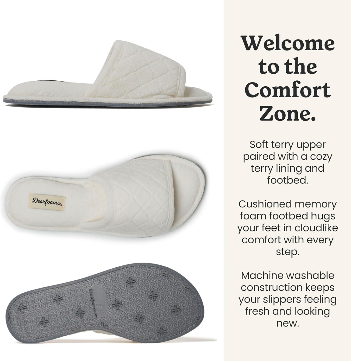 imageDearfoams womens Beatrice Side Gore SlideSlipperWhite Terry