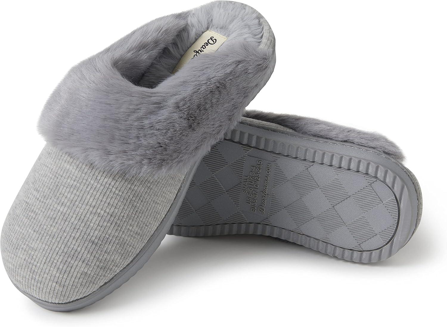 imageDearfoams womens Dahlia Rib Knit Scuff SlipperSlipperLight Heather Grey