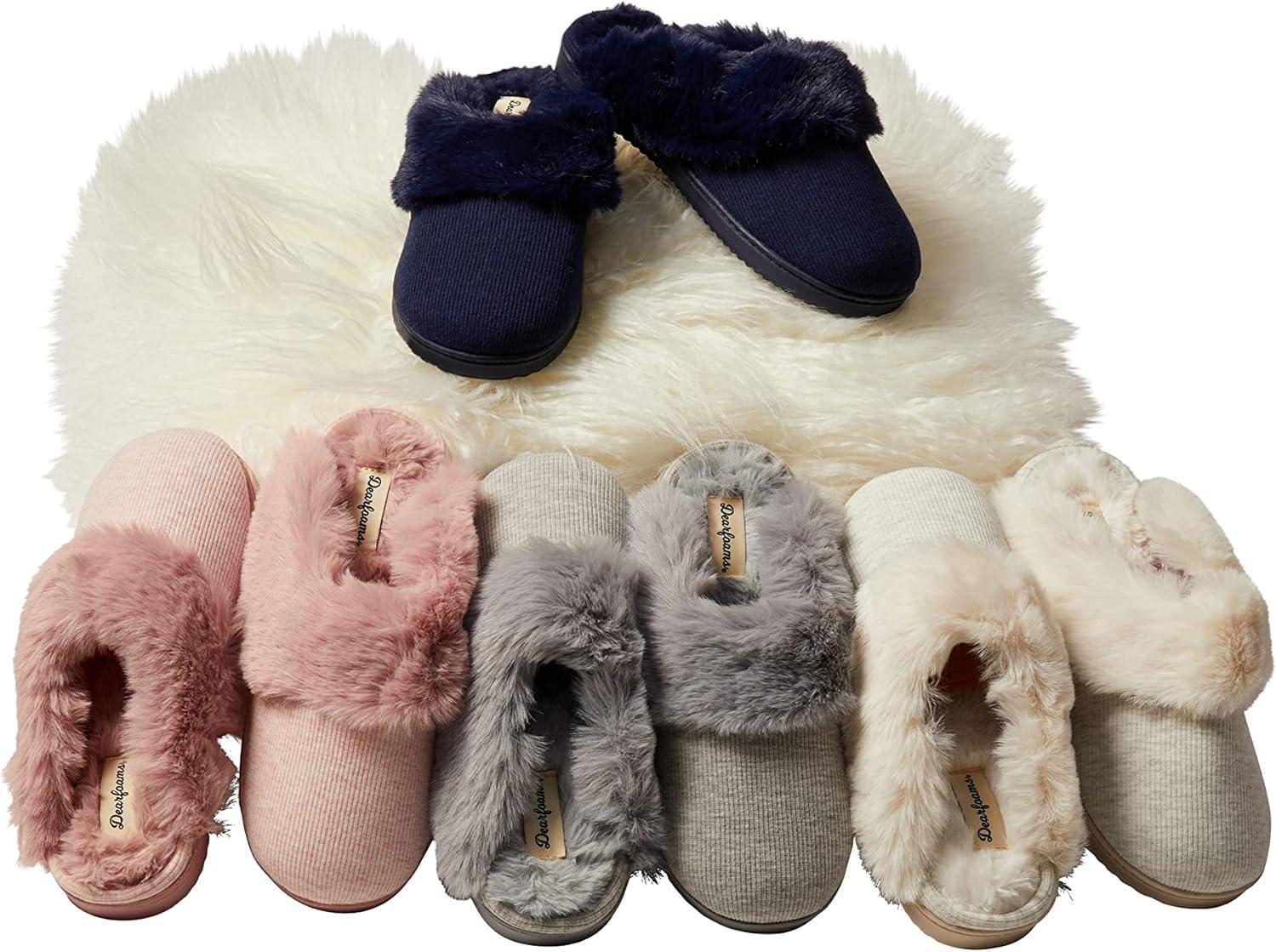 imageDearfoams womens Dahlia Rib Knit Scuff SlipperSlipperLight Heather Grey