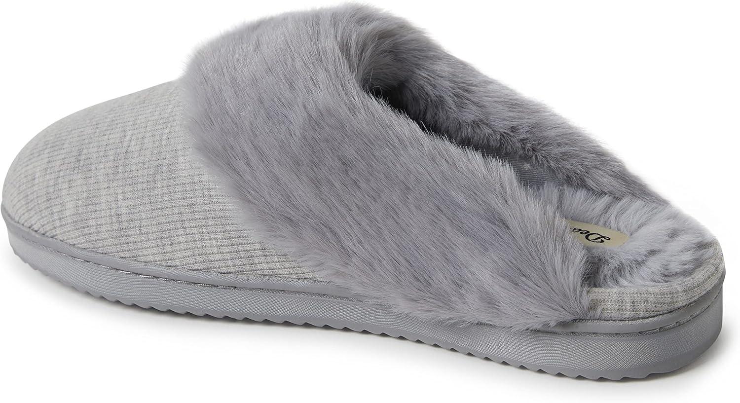 imageDearfoams womens Dahlia Rib Knit Scuff SlipperSlipperLight Heather Grey