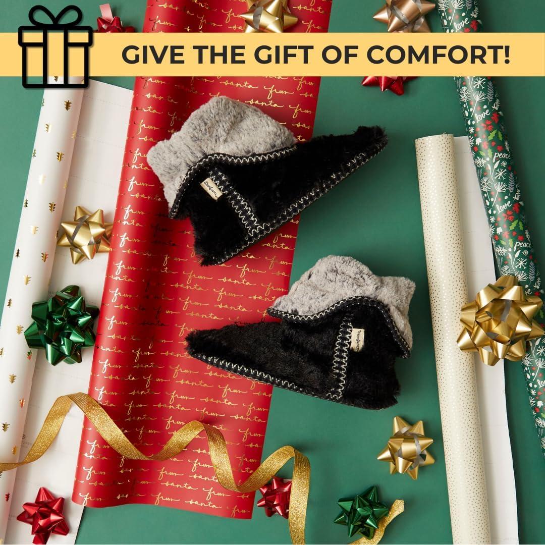 imageDearfoams womens Fuzzy Memory Foam Beth Bedroom Bootie Slipper Sock With GrippersBlack