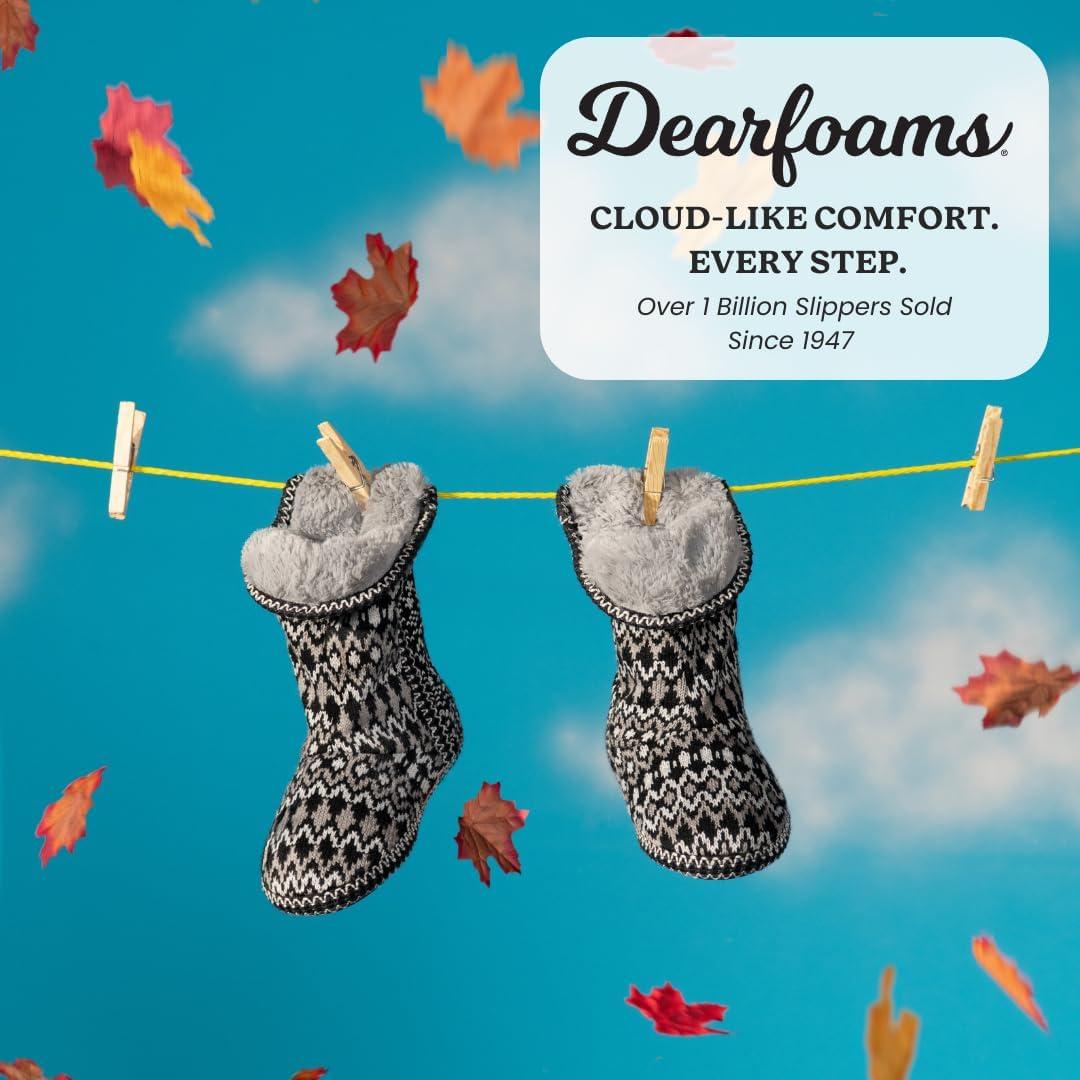 imageDearfoams womens Fuzzy Memory Foam Beth Bedroom Bootie Slipper Sock With GrippersBlack Fairisle