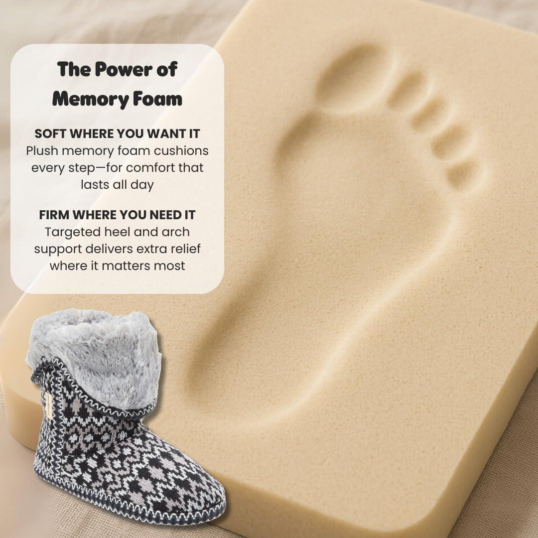 imageDearfoams womens Fuzzy Memory Foam Beth Bedroom Bootie Slipper Sock With GrippersBlack Fairisle
