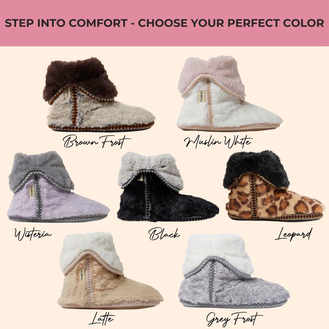 imageDearfoams womens Fuzzy Memory Foam Beth Bedroom Bootie Slipper Sock With GrippersWisteria