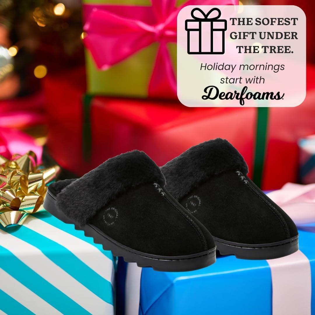imageDearfoams womens Fuzzy Memory Foam Genuine Suede Helena ScuffBlack