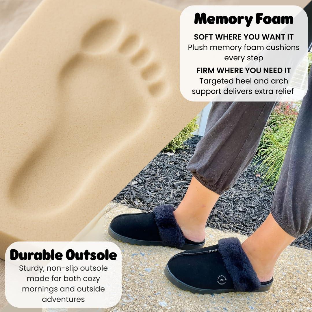 imageDearfoams womens Fuzzy Memory Foam Genuine Suede Helena ScuffBlack