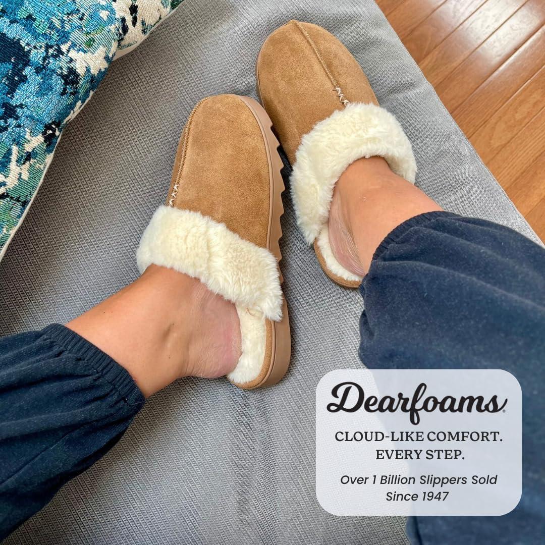 imageDearfoams womens Fuzzy Memory Foam Genuine Suede Helena ScuffChestnut