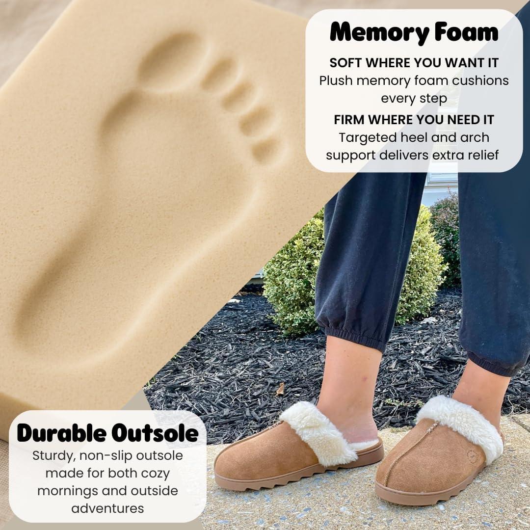 imageDearfoams womens Fuzzy Memory Foam Genuine Suede Helena ScuffChestnut
