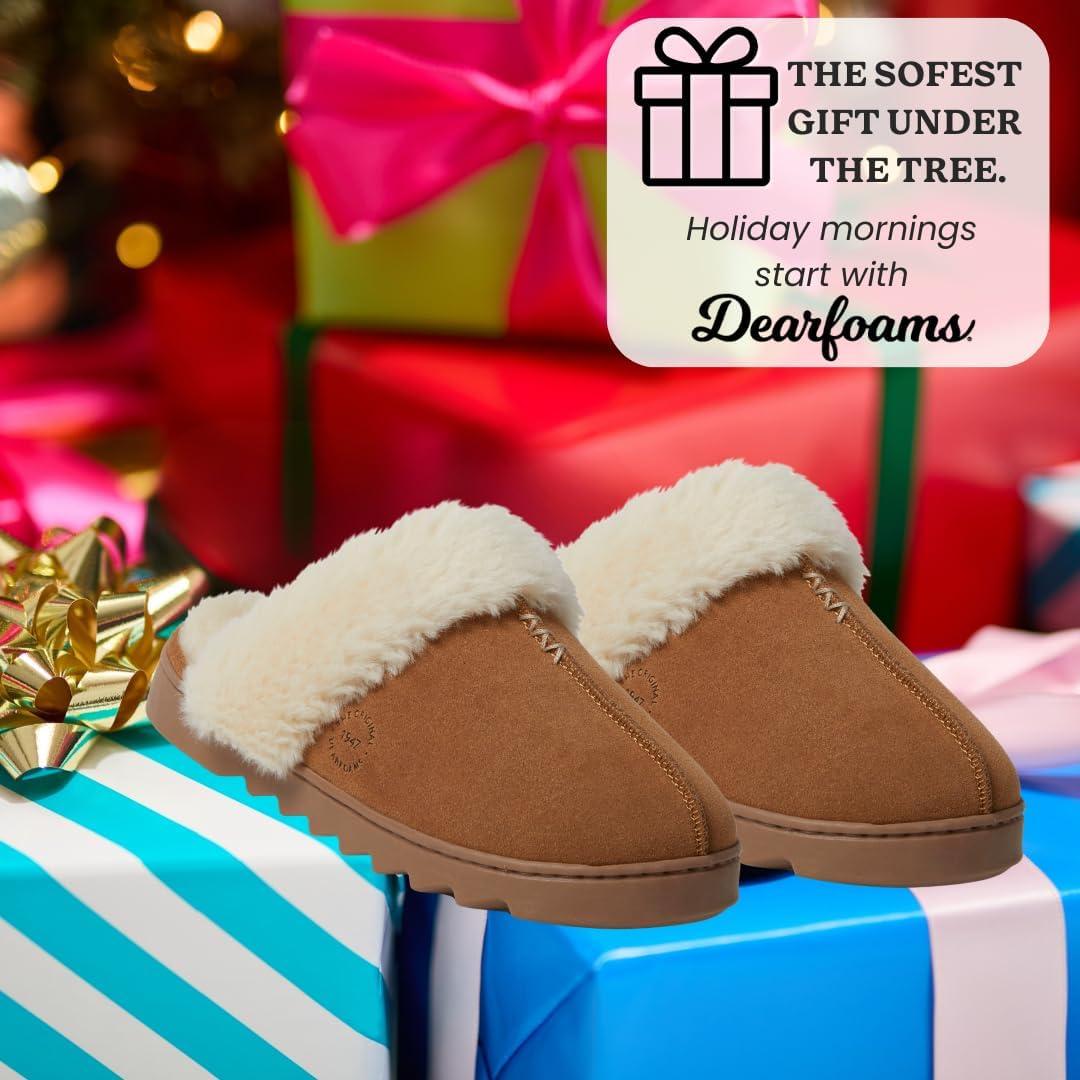imageDearfoams womens Fuzzy Memory Foam Genuine Suede Helena ScuffChestnut