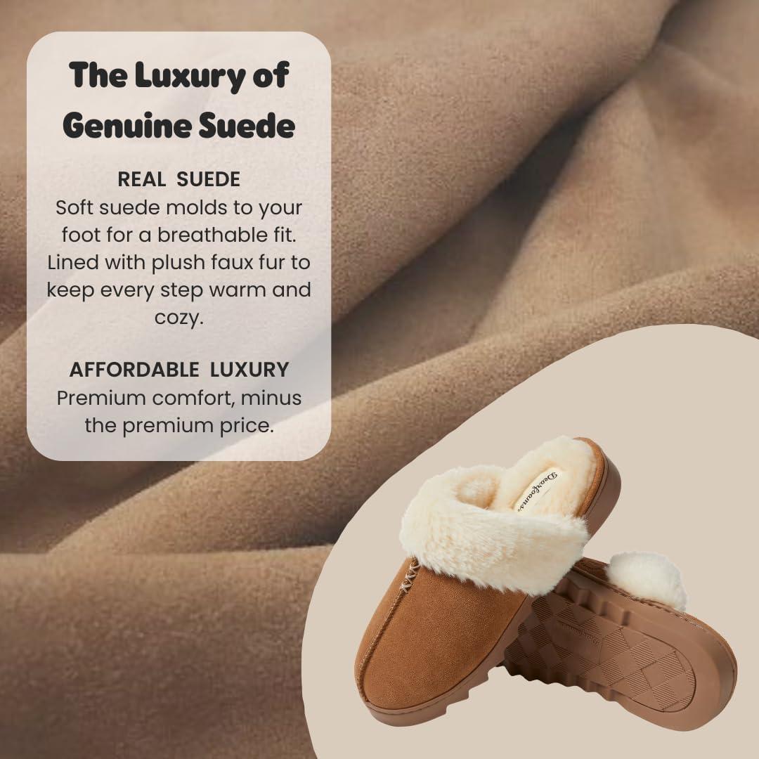 imageDearfoams womens Fuzzy Memory Foam Genuine Suede Helena ScuffChestnut