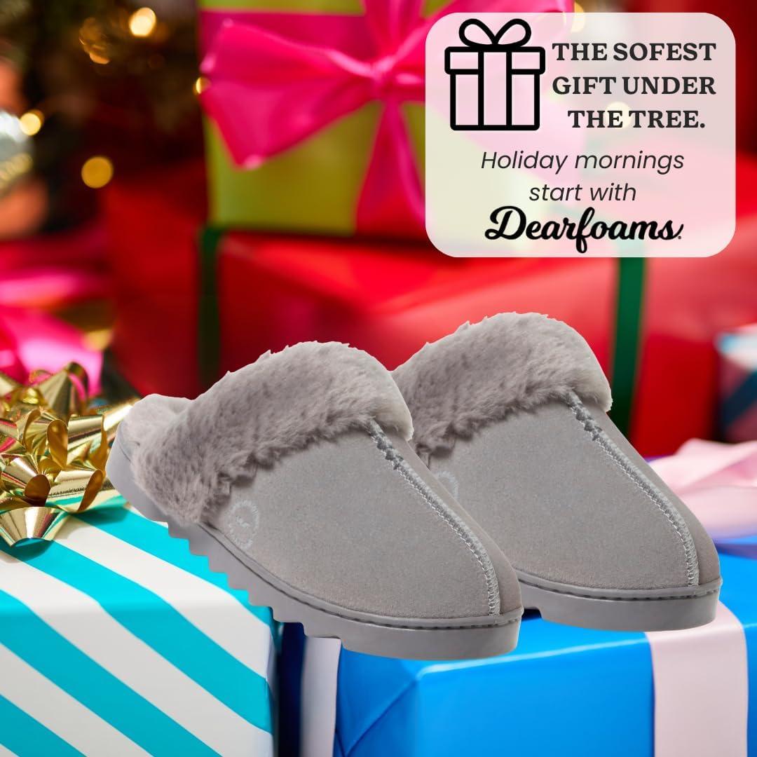 imageDearfoams womens Fuzzy Memory Foam Genuine Suede Helena ScuffGrey