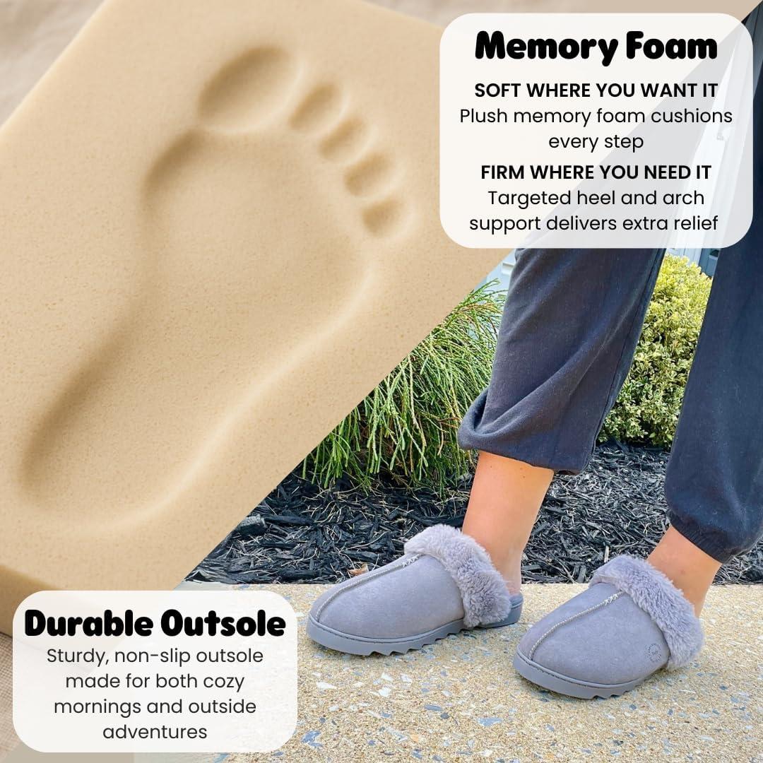 imageDearfoams womens Fuzzy Memory Foam Genuine Suede Helena ScuffGrey