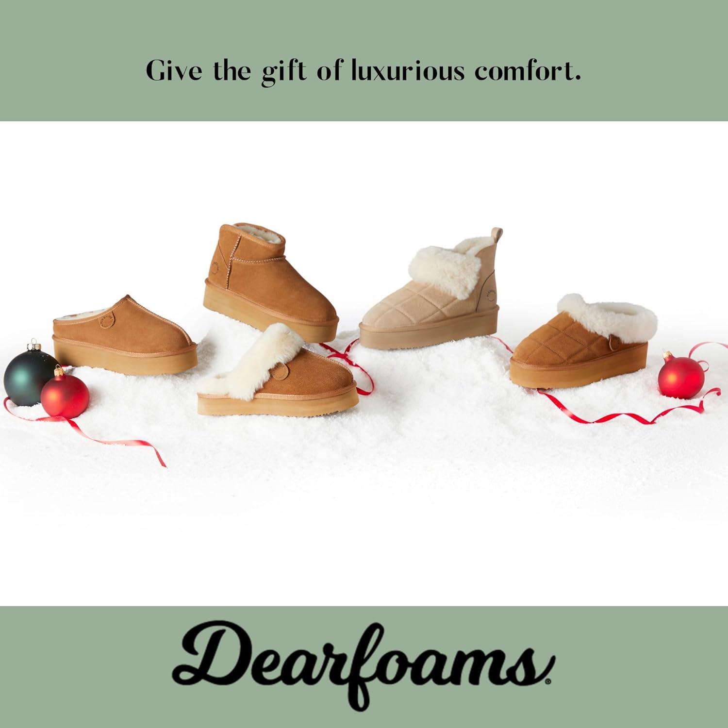 imageDearfoams womens Genuine Shearling Platform Slippers Bendigo Comfy Puff Plush Womens Clog House ShoesBlack