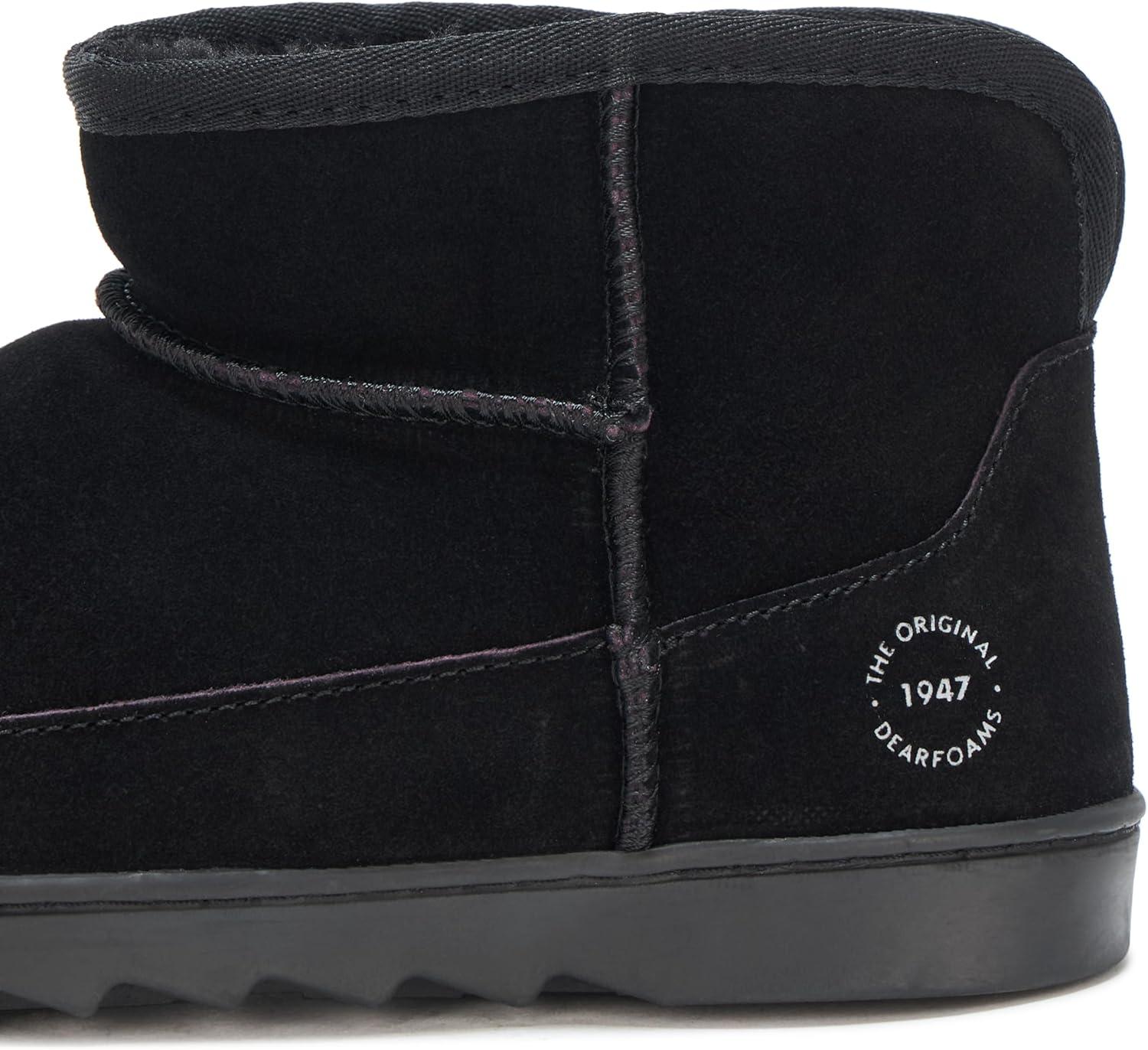imageDearfoams womens Gretchen Genuine Suede Fur Lined Mini Ankle BootBlack