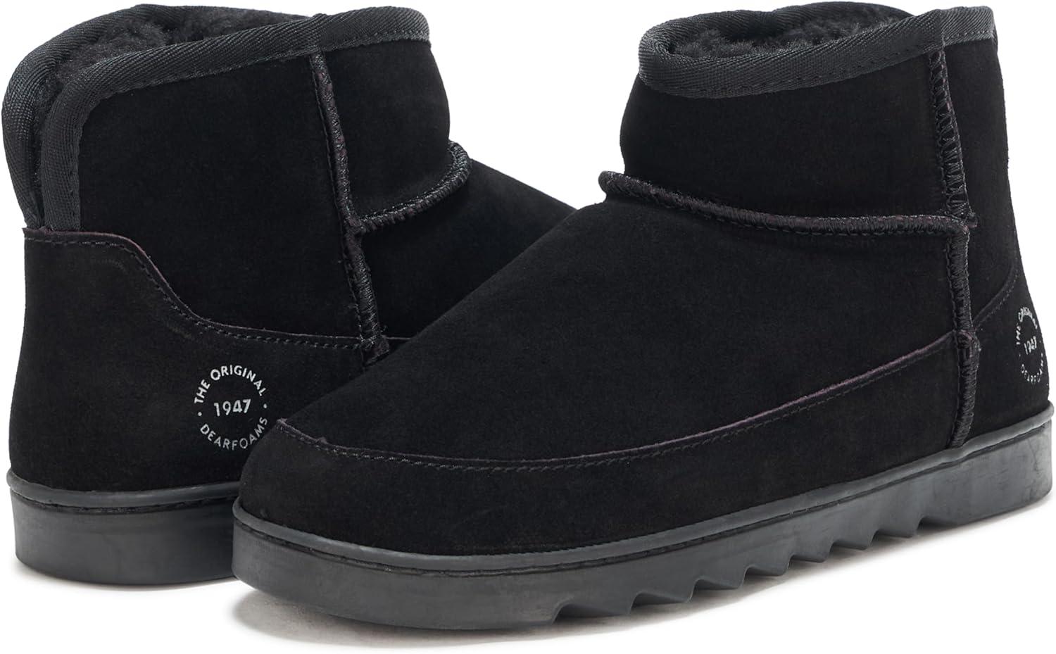 imageDearfoams womens Gretchen Genuine Suede Fur Lined Mini Ankle BootBlack