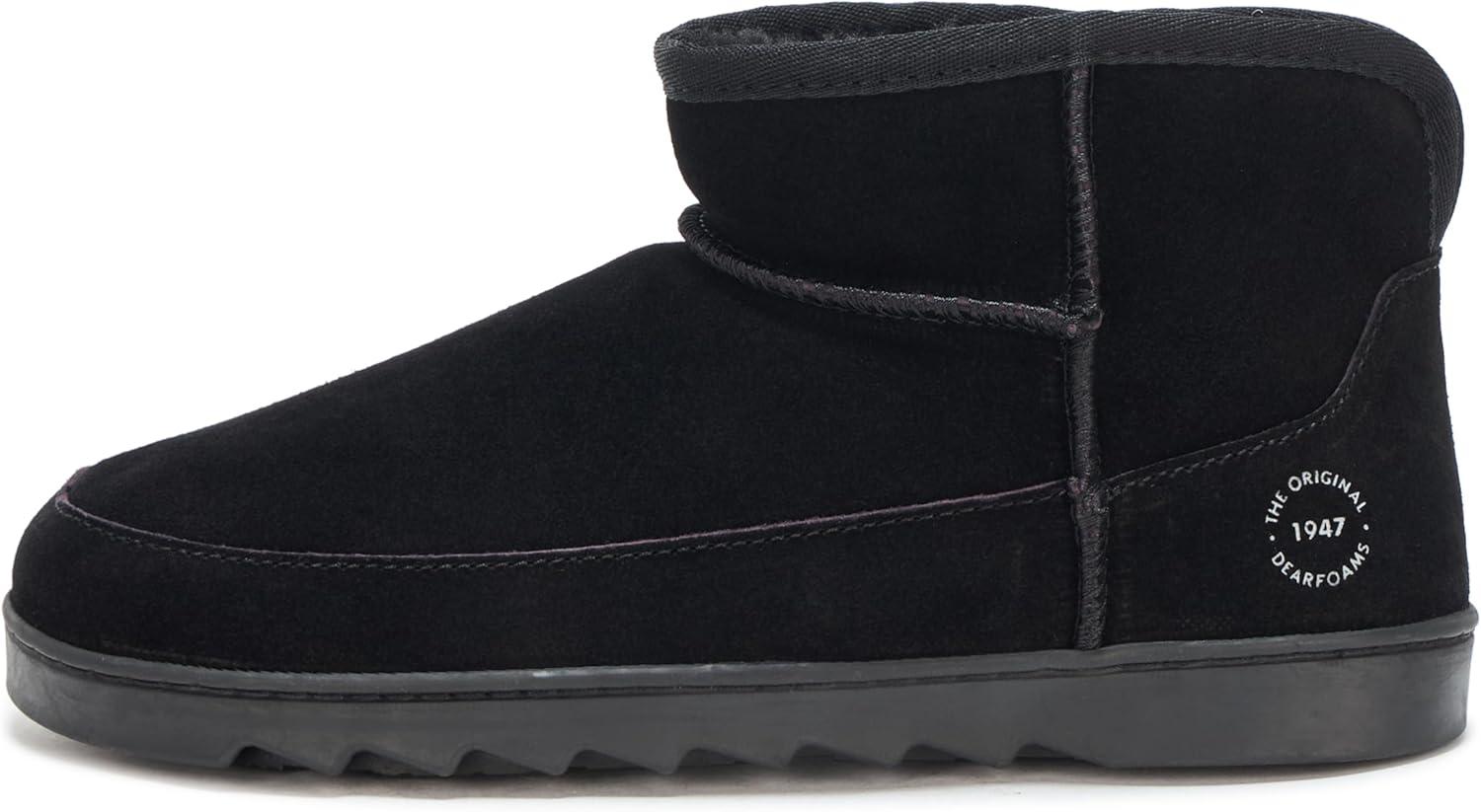 imageDearfoams womens Gretchen Genuine Suede Fur Lined Mini Ankle BootBlack