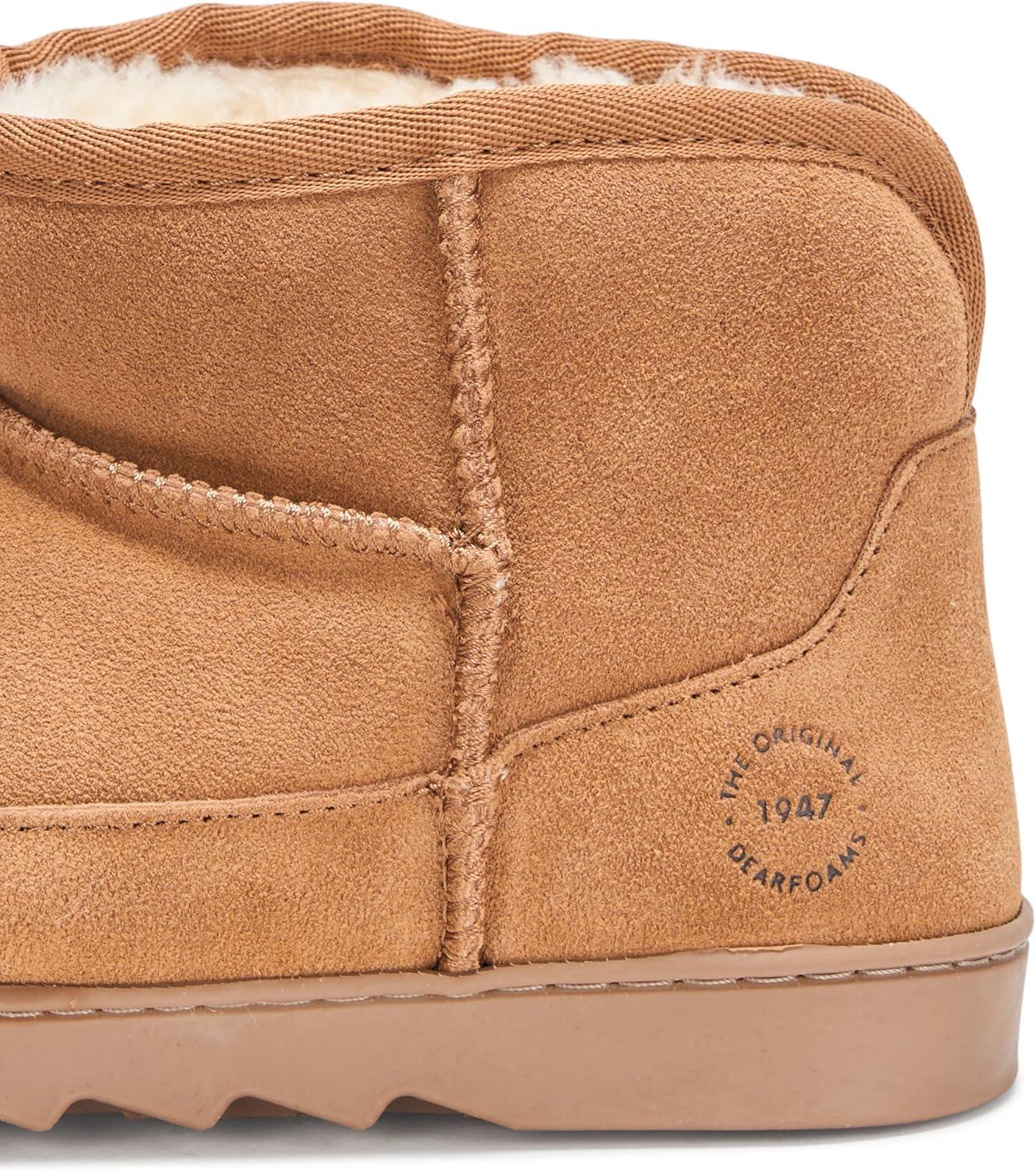 imageDearfoams womens Gretchen Genuine Suede Fur Lined Mini Ankle BootChestnut