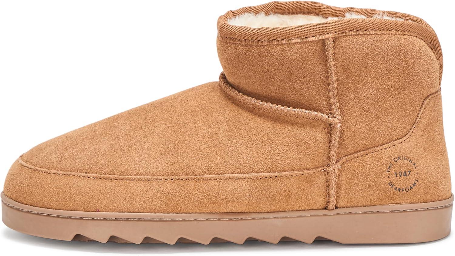 imageDearfoams womens Gretchen Genuine Suede Fur Lined Mini Ankle BootChestnut