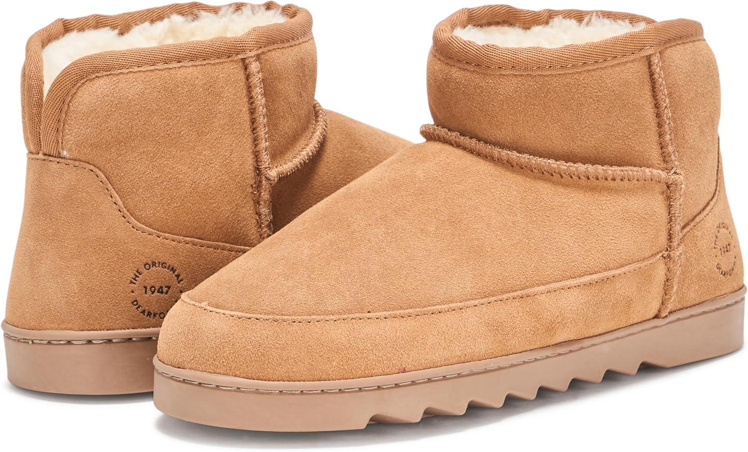imageDearfoams womens Gretchen Genuine Suede Fur Lined Mini Ankle BootChestnut