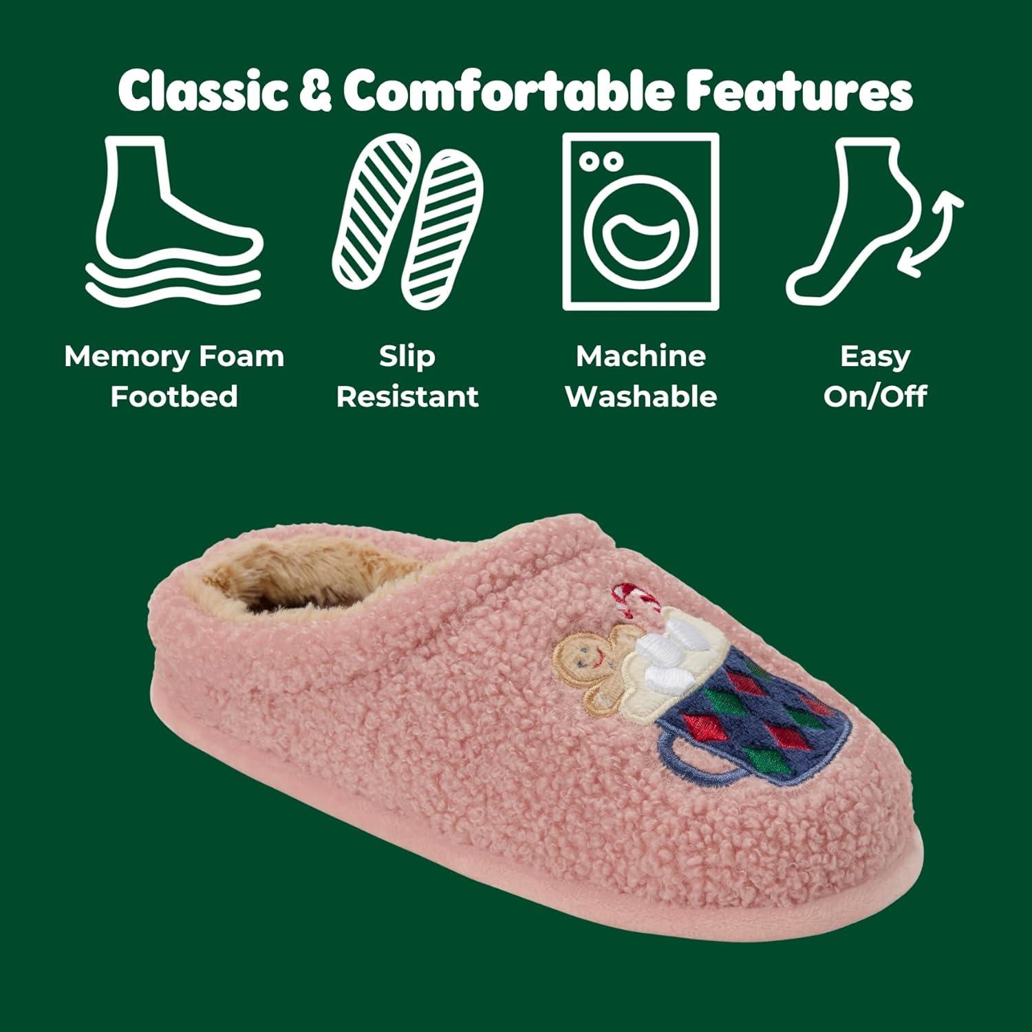imageDearfoams womens Holiday Christmas Gift Fuzzy Cozy Sherpa Novelty House Shoe SlipperGingerbread Latte