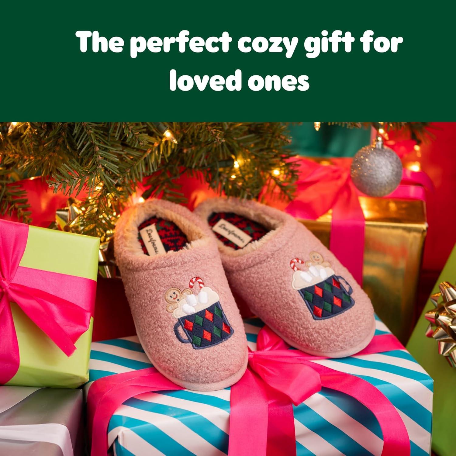 imageDearfoams womens Holiday Christmas Gift Fuzzy Cozy Sherpa Novelty House Shoe SlipperGingerbread Latte