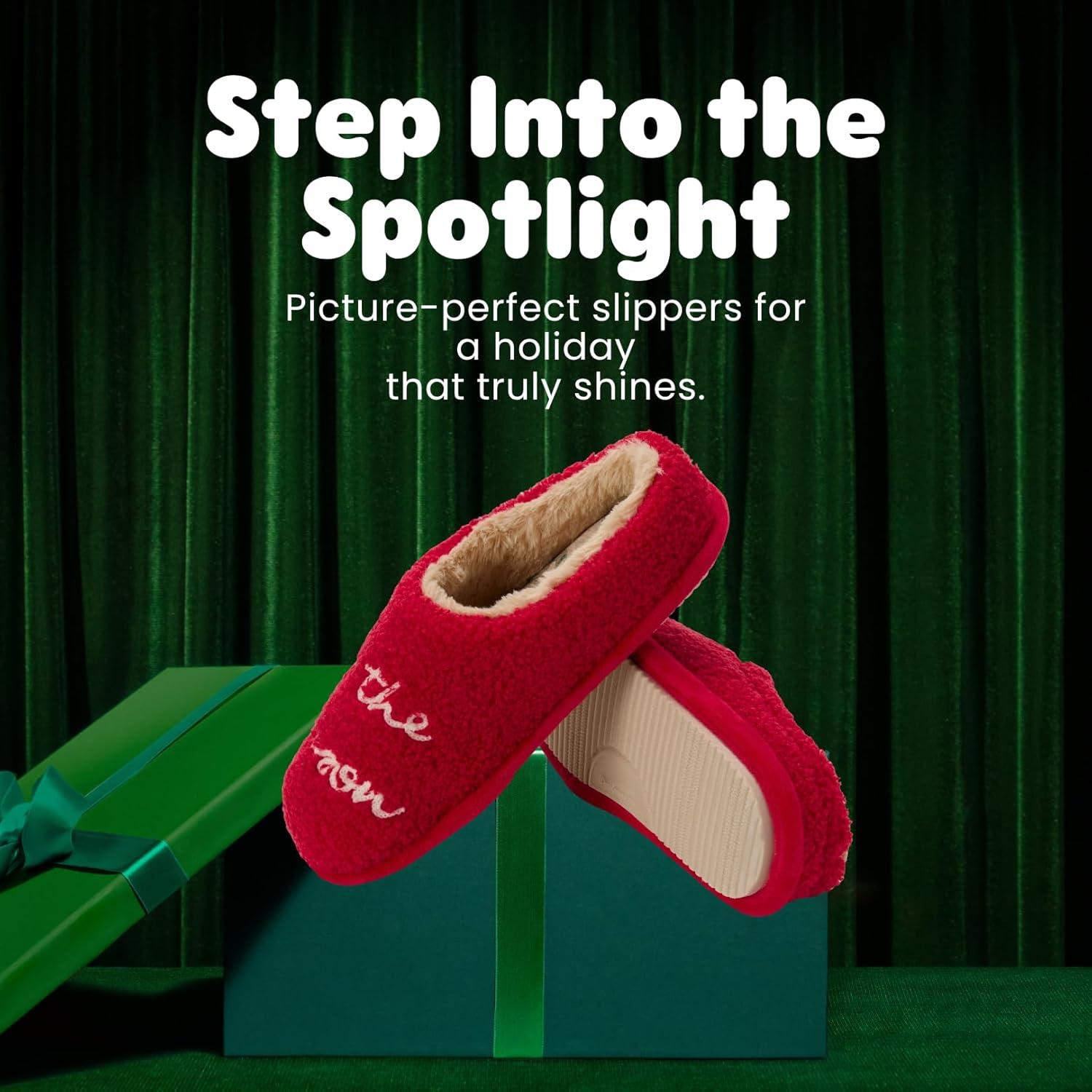 imageDearfoams womens Holiday Christmas Gift Fuzzy Cozy Sherpa Novelty House Shoe SlipperTis the Season to Be Cozy