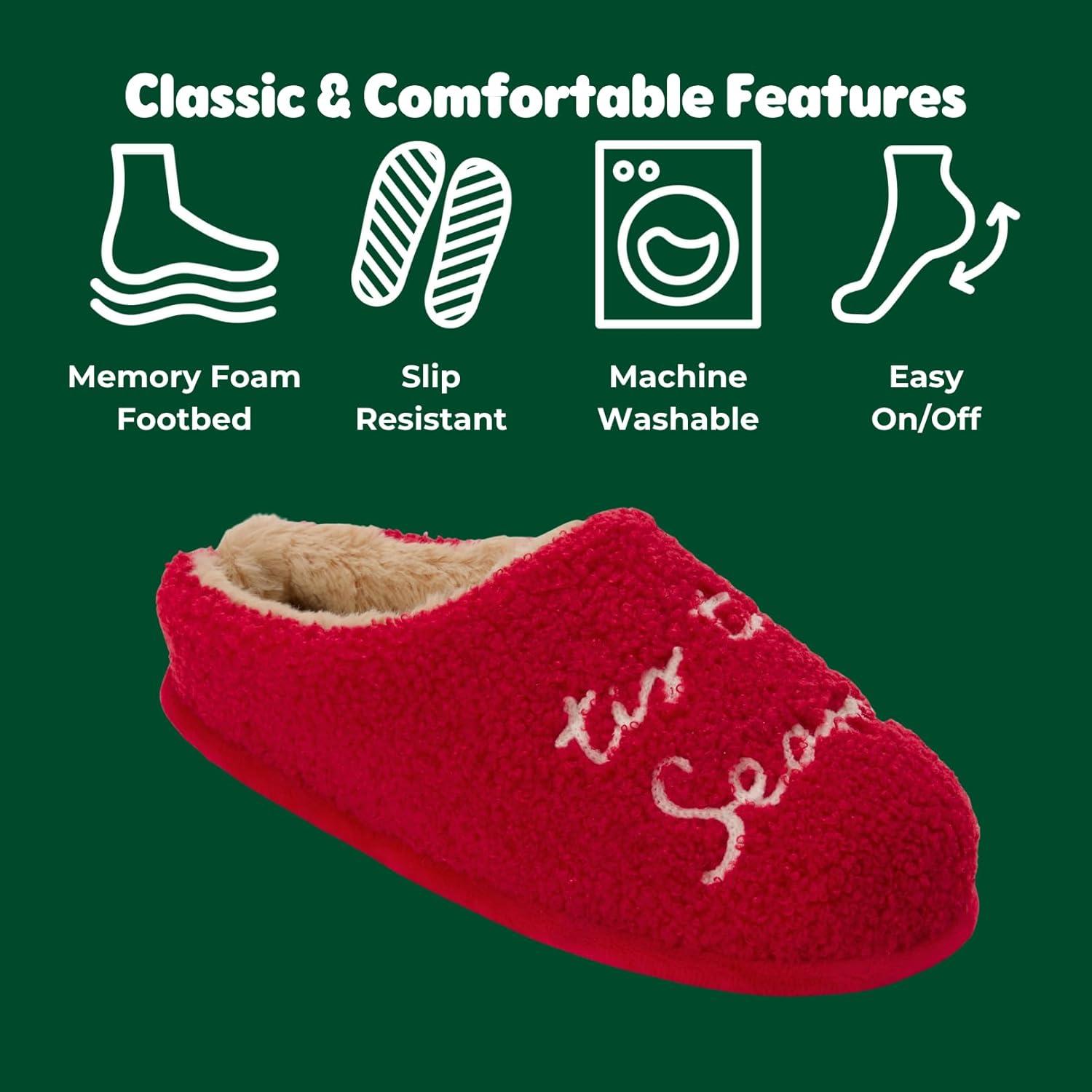 imageDearfoams womens Holiday Christmas Gift Fuzzy Cozy Sherpa Novelty House Shoe SlipperTis the Season to Be Cozy