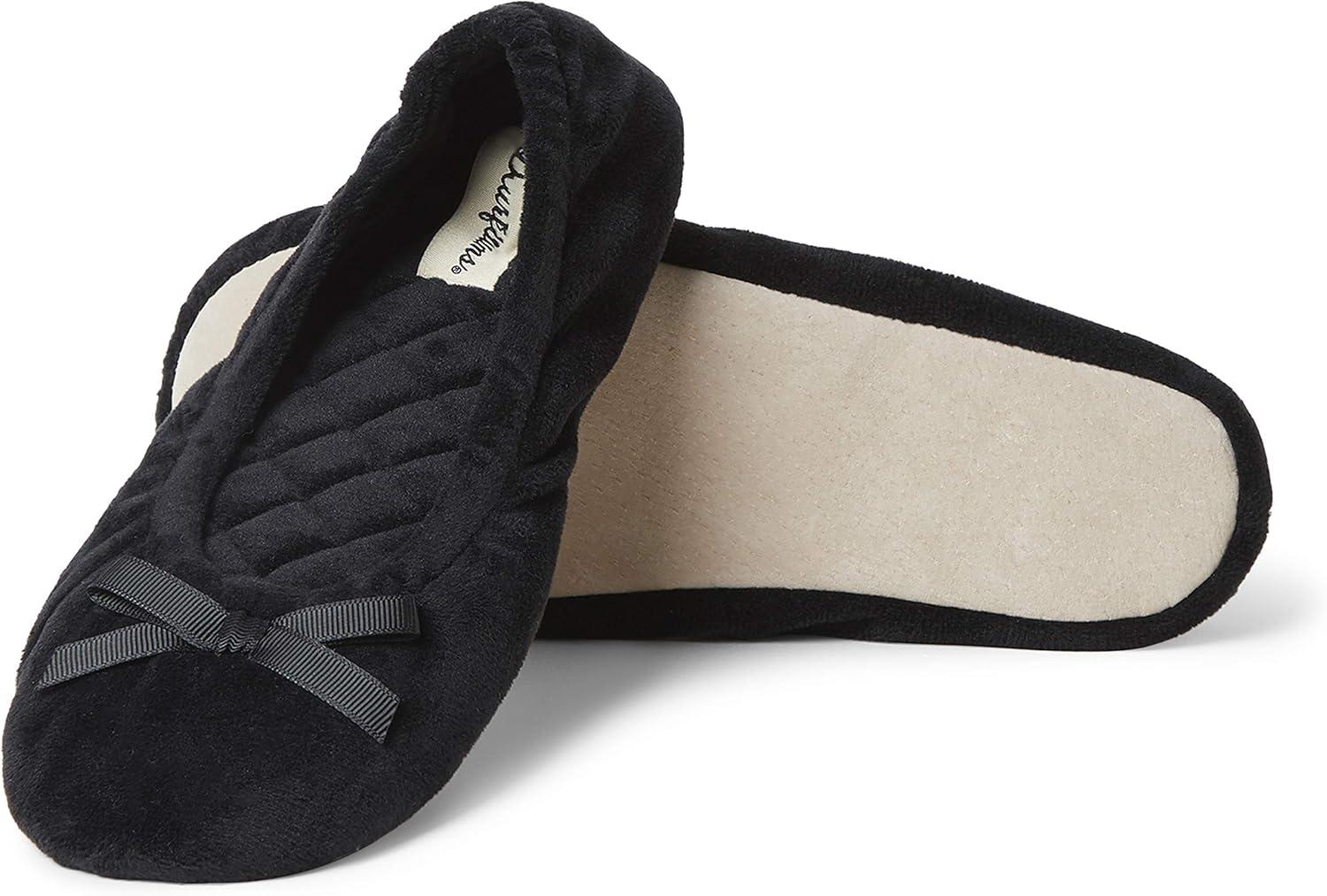 imageDearfoams womens Layla Ballerina With Suede OutsoleBlack Leopard 2 Pack