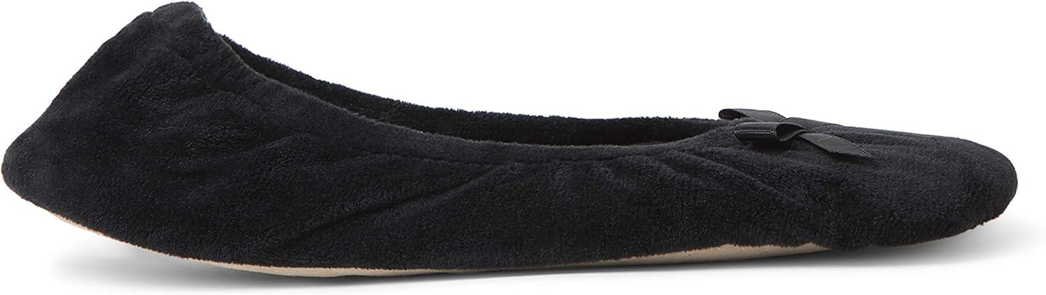 imageDearfoams womens Layla Ballerina With Suede OutsoleBlack Leopard 2 Pack