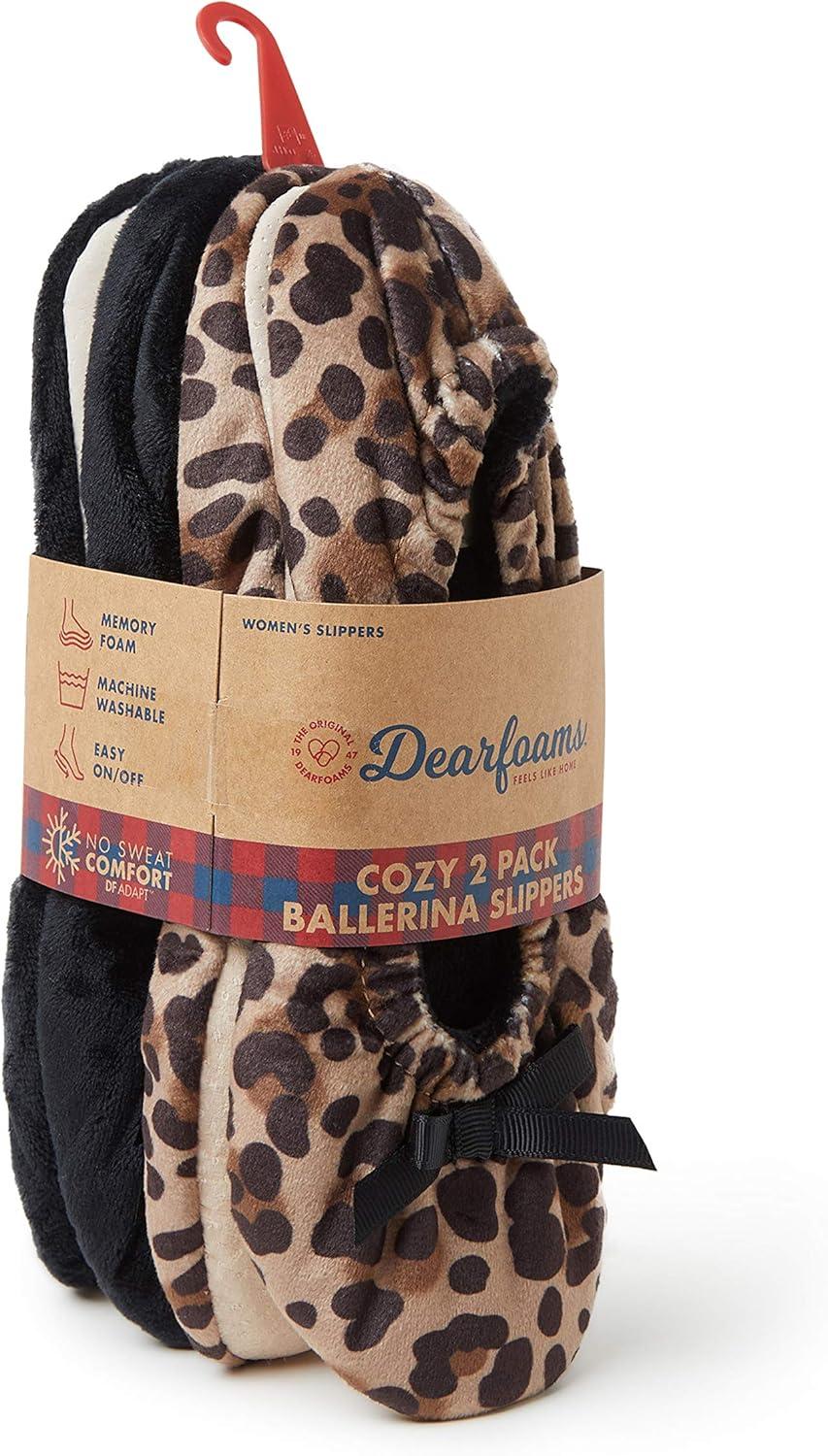 imageDearfoams womens Layla Ballerina With Suede OutsoleBlack Leopard 2 Pack