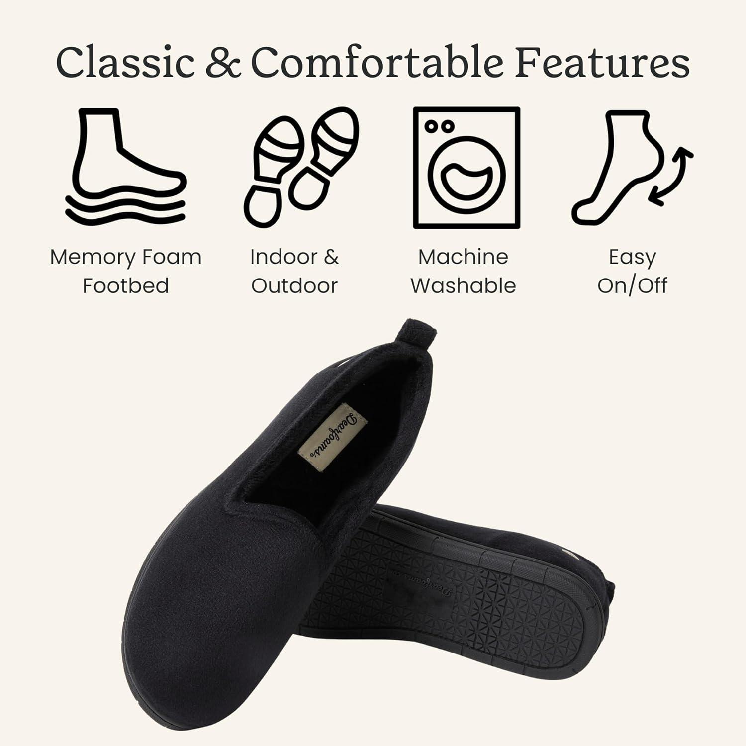imageDearfoams womens Memory Foam Slipper Gifts for Her Rachel Closed Back House ShoeBlack Velour