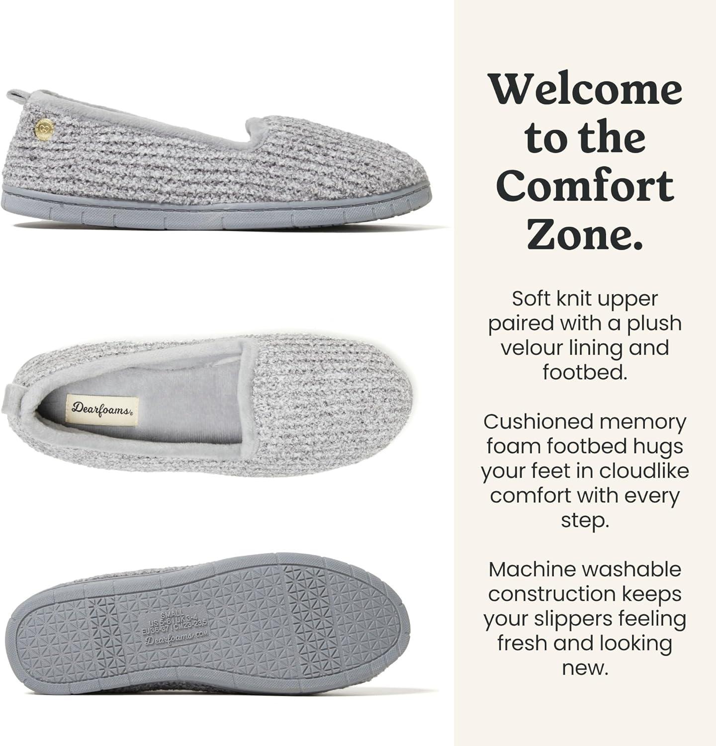 imageDearfoams womens Memory Foam Slipper Gifts for Her Rachel Closed Back House ShoeGrey Chenille