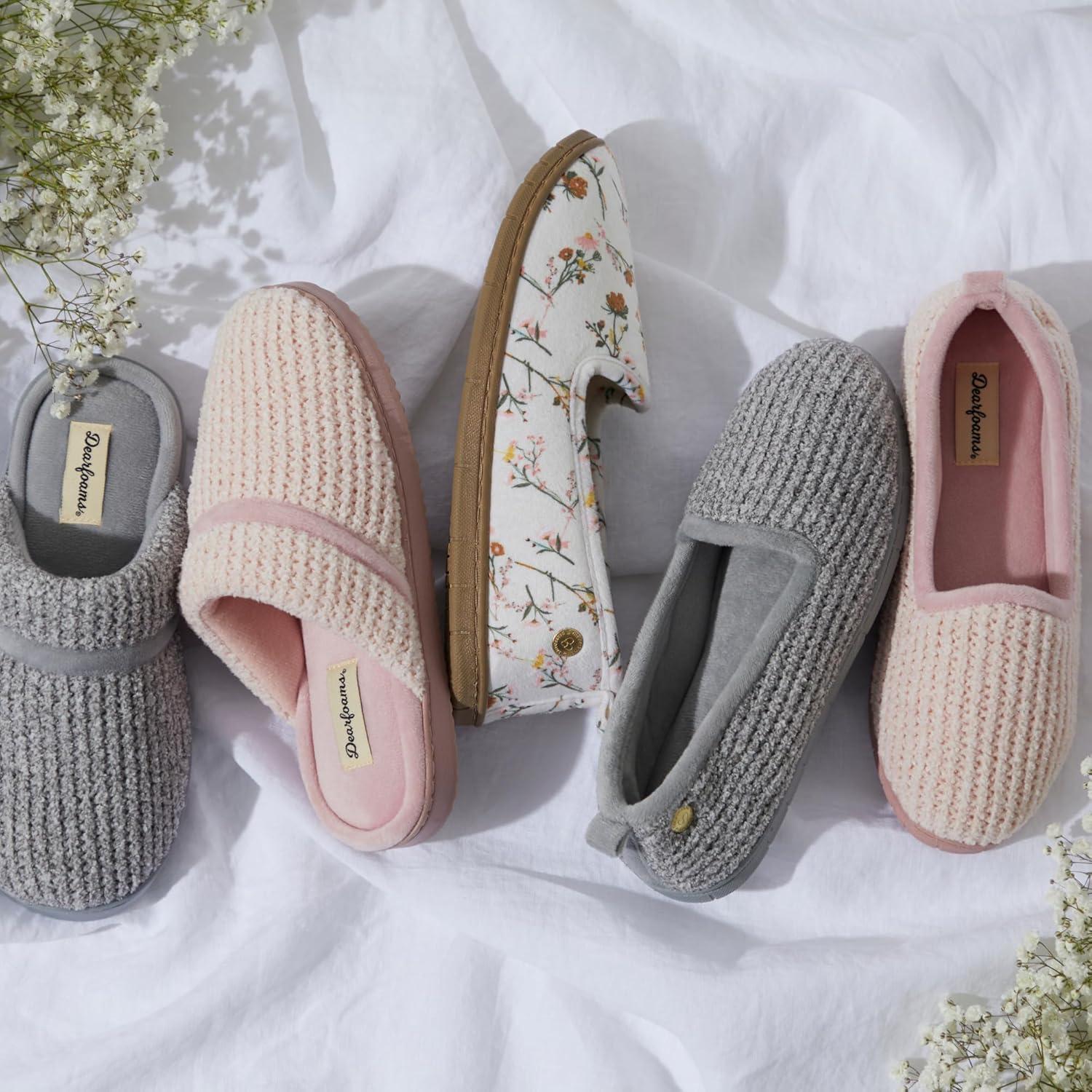 imageDearfoams womens Memory Foam Slipper Gifts for Her Rachel Closed Back House ShoeNavy Chenille