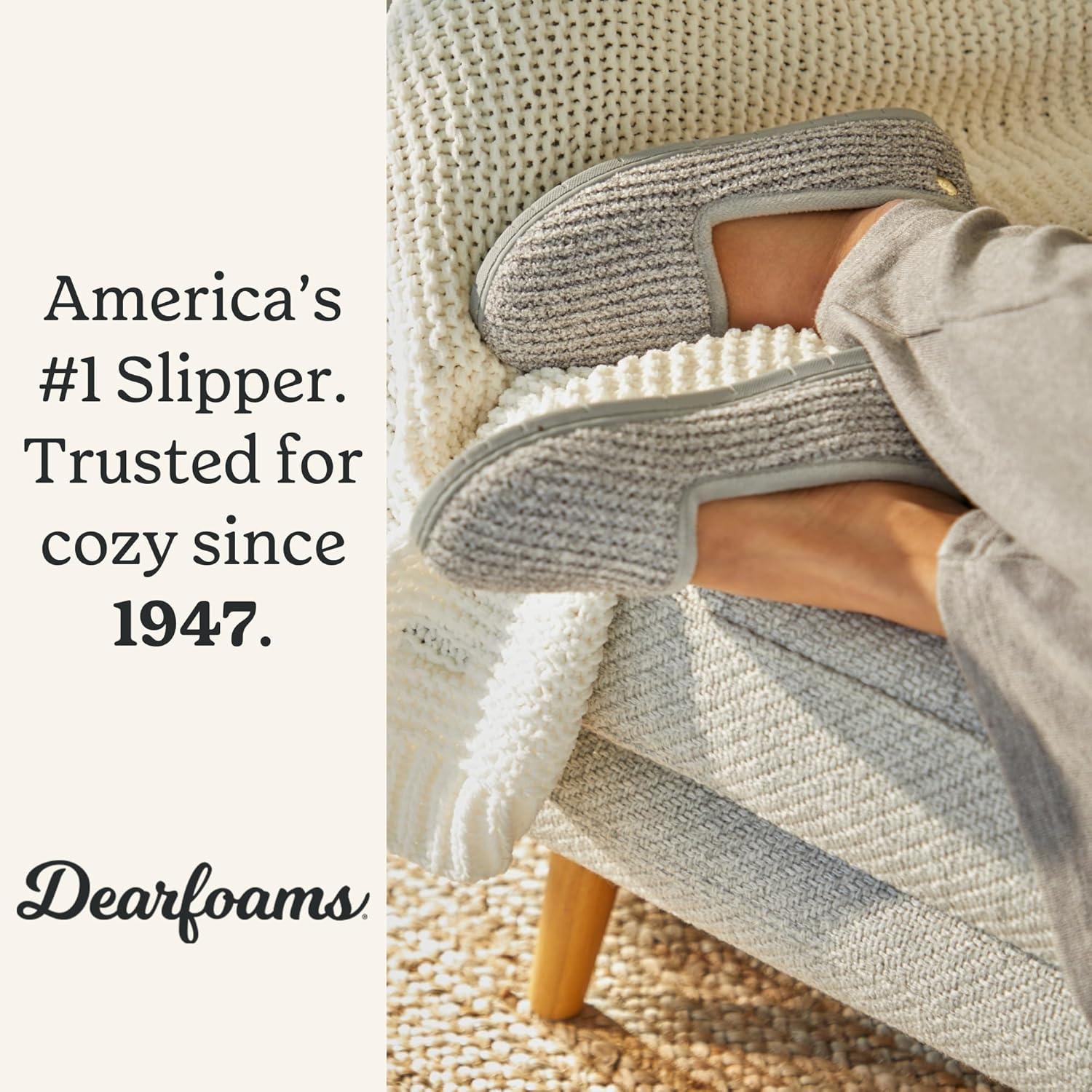 imageDearfoams womens Memory Foam Slipper Gifts for Her Rachel Closed Back House ShoeNavy Chenille