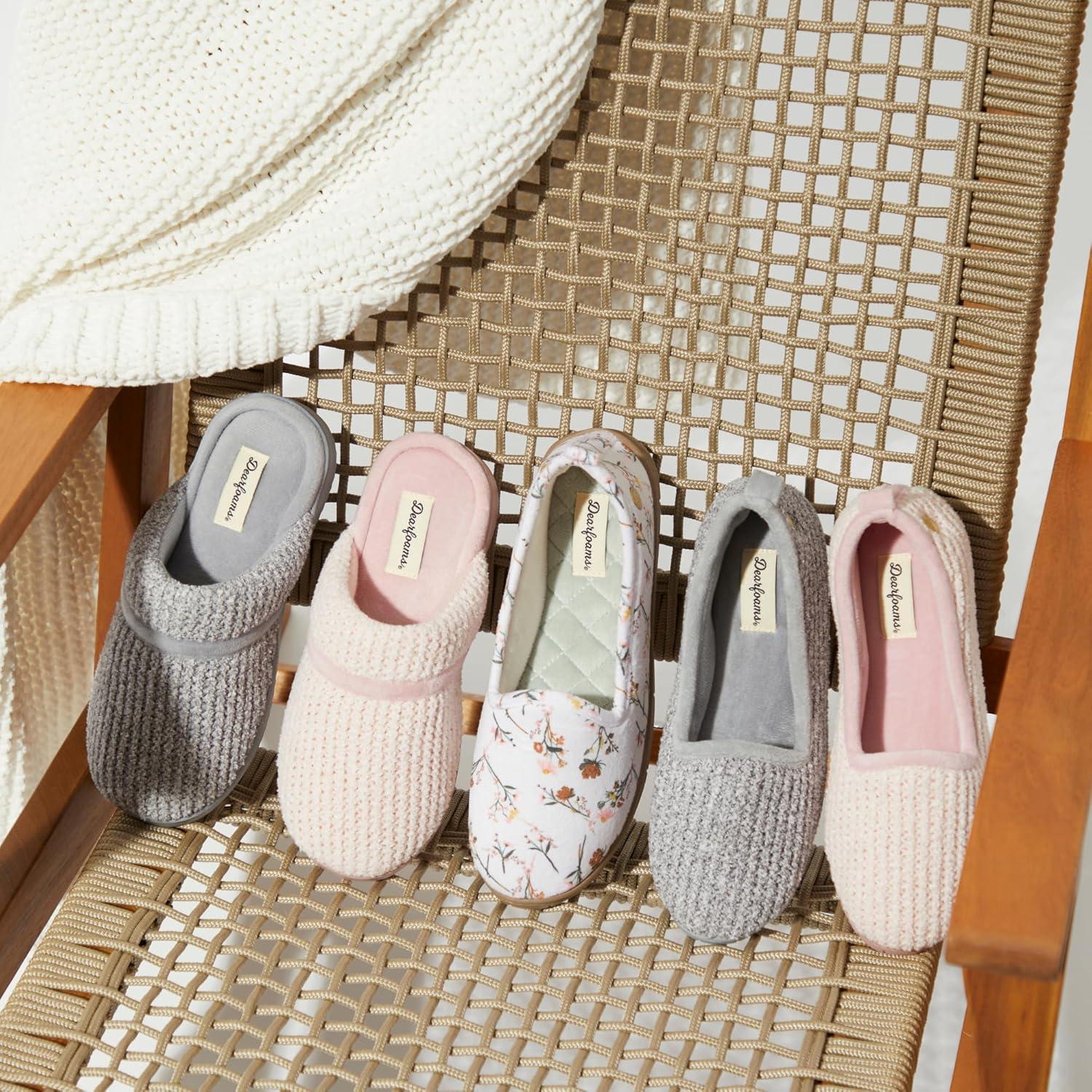 imageDearfoams womens Memory Foam Slipper Gifts for Her Rachel Closed Back House ShoePink Chenille