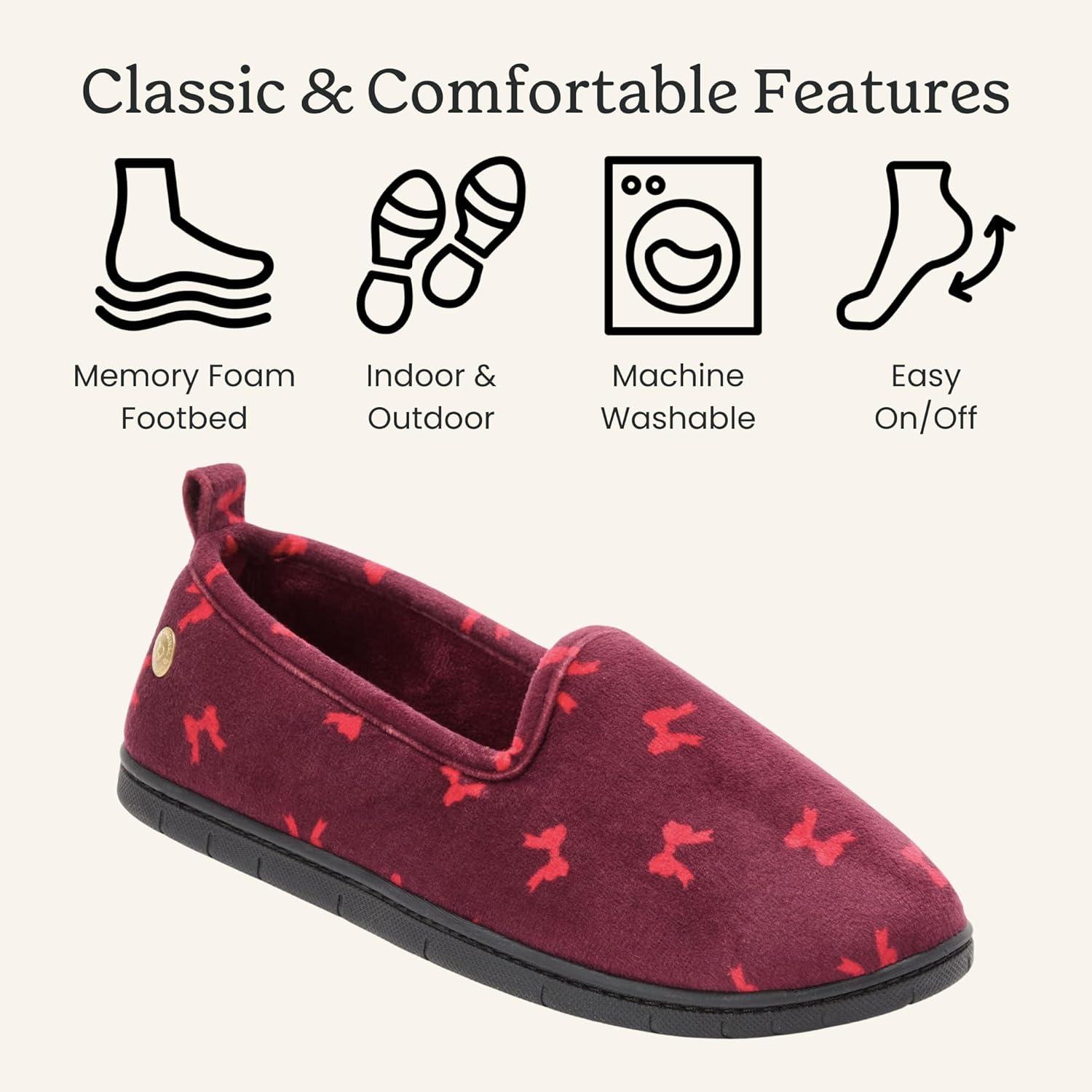 imageDearfoams womens Memory Foam Slipper Gifts for Her Rachel Closed Back House ShoeRed Bow