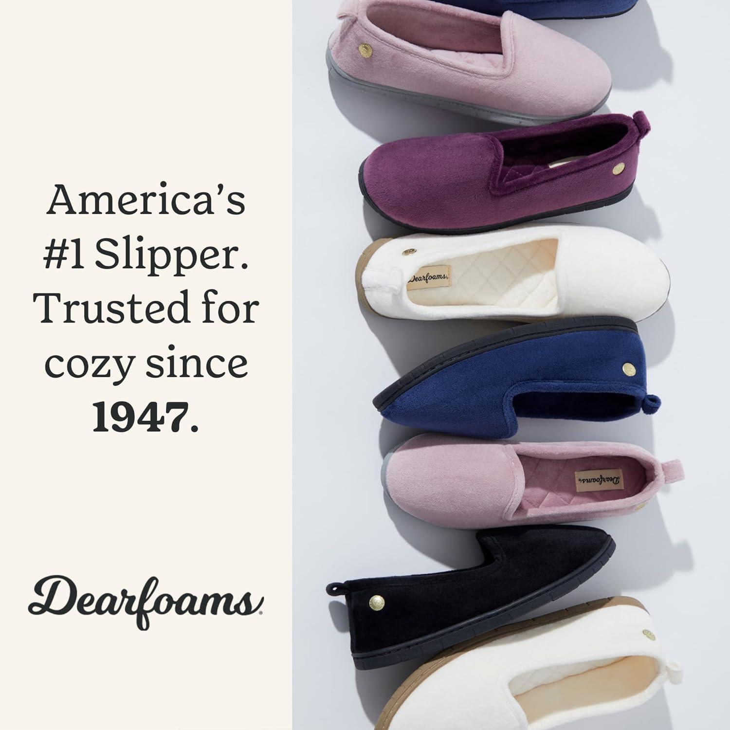 imageDearfoams womens Memory Foam Slipper Gifts for Her Rachel Closed Back House ShoeRed Bow