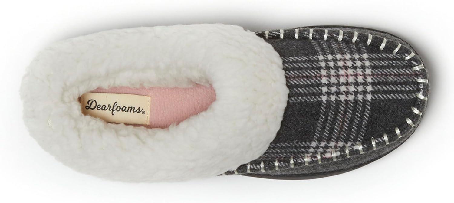 imageDearfoams womens Nyla Felted and Plaid Moc Toe ClogDark Heather Grey